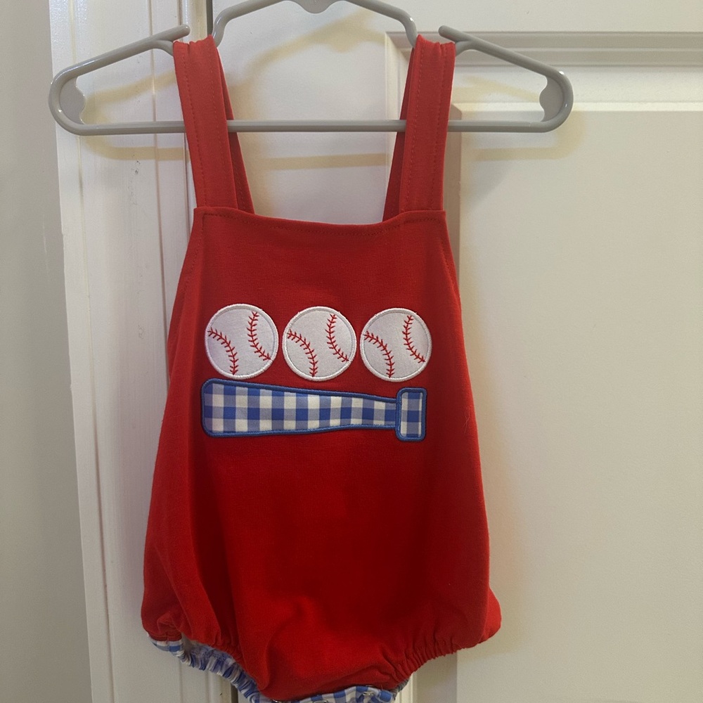 Red Baseball Themed Bubble 3-6m NWOT